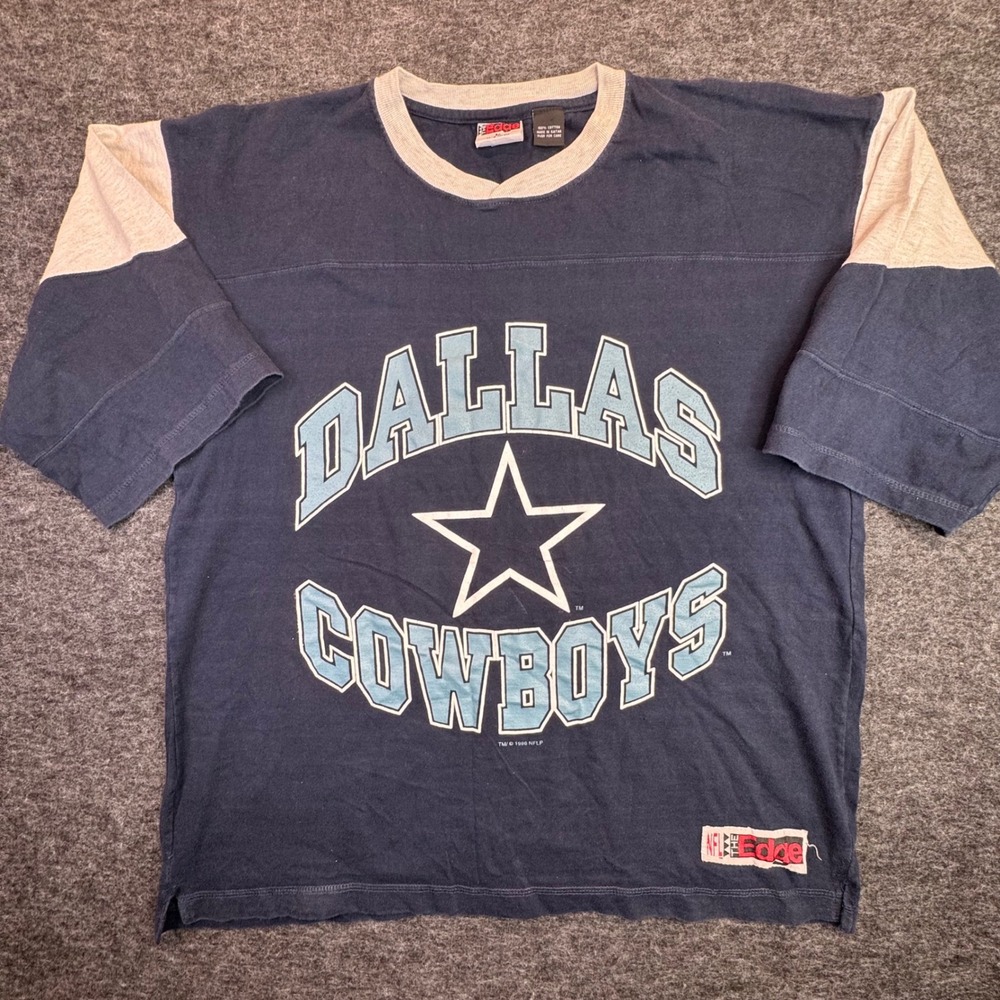 Vintage 90s The Edge Dallas Cowboys T-Shirt Mens Large Navy 1996 NFL Graphic Tee